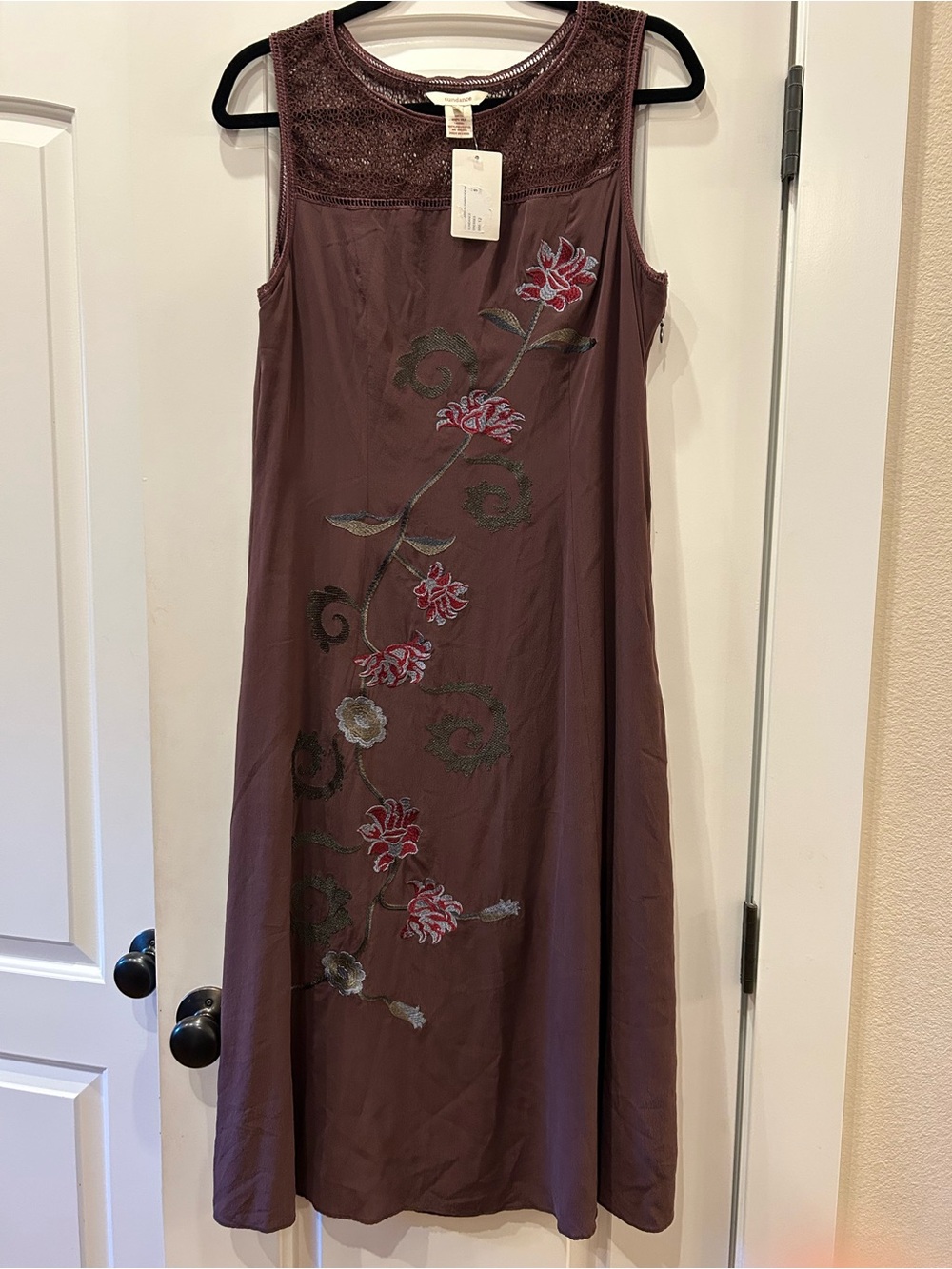 Sundance Sleeveless Silk Dress with Floral Embroidery